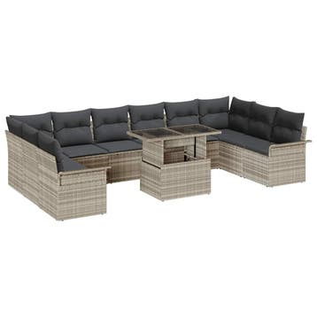 vidaXL Tuin Sofa Set 11 st Lichtgrijs Poly Rattan, Verzenden, Nieuw, Rotan, Meer dan 8 zitplaatsen