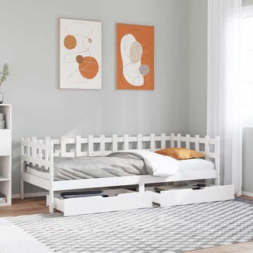 vidaXL Slaapbank met lades 90x190 cm massief grenenhout wit, 90 cm, Eenpersoons, Verzenden, Wit