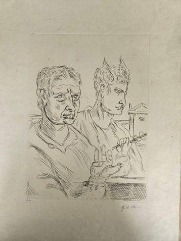 Giorgio De Chirico (1888-1978) - Autoritratto con Mercurio