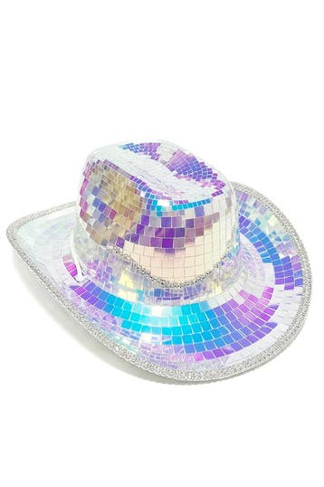 KIMU® Cowboyhoed Spiegeltjes Blauw Parelmoer Paars Roze Irid, Ophalen of Verzenden, Nieuw, Feestartikel, Carnaval