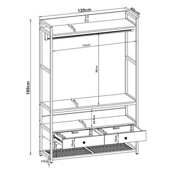 Kledingrek Isen 180x120x40 cm wit en eikenkleurig [en.casa], Verzenden, Nieuw