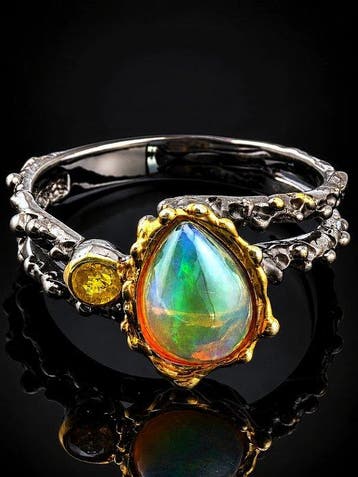 Veelkleurige opaalring - 925 sterlingzilver - zwart