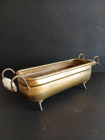 Jardinière - Messing, Keramiek - Geen reserveprijs!, Antiek en Kunst