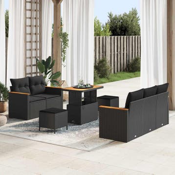 vidaXL Tuinbankenset 8 st Zwart poly rattan, Verzenden, Nieuw, Rotan, 8 zitplaatsen
