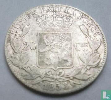 België 20 centimes 1853 (L. W.), Verzenden, Losse munt, Zilver