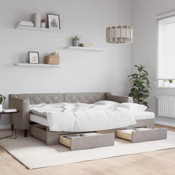 vidaXL Slaapbank met onderschuifbed en lades 80x200 cm stof, Eenpersoons, Verzenden, Nieuw, 80 cm