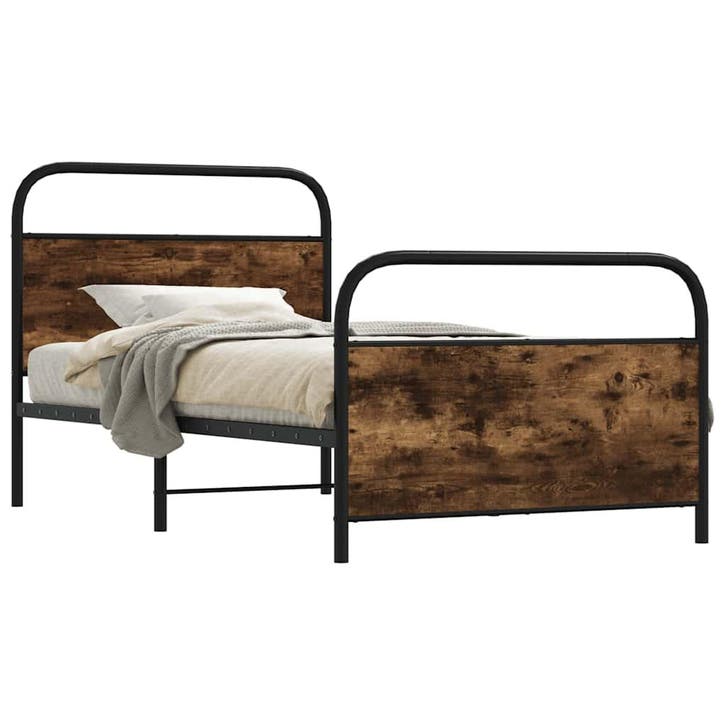 vidaXL Bedframe zonder matras bewerkt hout gerookt eiken, Huis en Inrichting, Slaapkamer | Bedden, 90 cm, 200 cm, Bruin, Eenpersoons