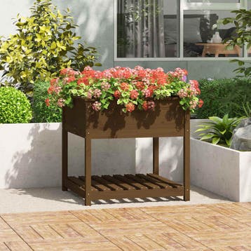 vidaXL Plantenbak met schap 82,5x82,5x81 cm grenenhout, Verzenden, Nieuw, Hout, 60 cm of meer