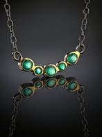 Zilver, Fijne groene onyx ketting - 925 sterling zilver -