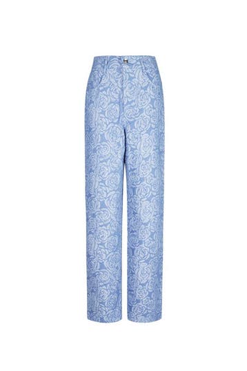 Rechte Broek met Bloemenprint - Lichtblauw / L, Verzenden, Nieuw
