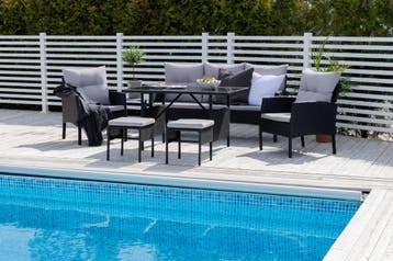 loungeset-koen-met-tuintafel-zwart-wicker-grijze-kussens-the, Tuin en Terras, Verzenden, Nieuw