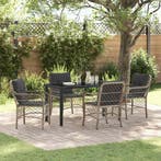 vidaXL Tuin eettafelset met kussen 5 pcs Lichtgrijs poly, Verzenden, Nieuw, Rotan, 5 zitplaatsen