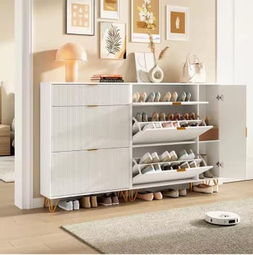 Witte Schoenenkast met 3 Klapdeuren en Opbergvakken – Modern, Verzenden, Nieuw
