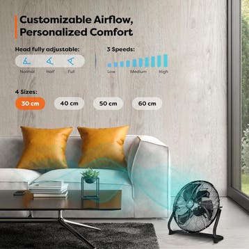Vloerventilator - 30 cm - Industriele ventilator - Zwart - A, Witgoed en Apparatuur, Ventilatoren, Verzenden, Zo goed als nieuw