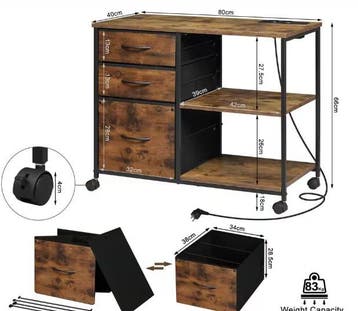 Archiefkast met Laadstation – 3 Stoffen Lades en Wielen 80×6, Verzenden, Nieuw