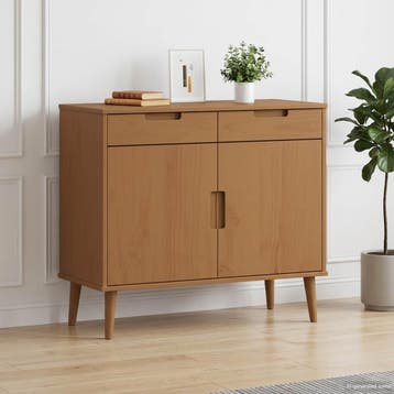 vidaXL Dressoir MOLDE Caramel 90 x 40 x 80 cm, Verzenden, Nieuw, 50 tot 100 cm, Grenenhout