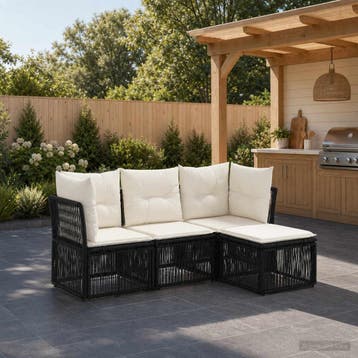vidaXL Tuinbankenset 4 st Zwart poly rattan, Verzenden, Nieuw, 4 zitplaatsen
