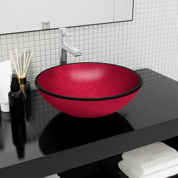 vidaXL Wasbak 42x14 cm gehard glas rood, Verzenden, Nieuw