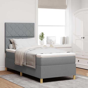 vidaXL LED Box Spring Bed met hoofdeinde Lichtgrijs 90 x 200, Verzenden, Nieuw, Eenpersoons, Stof