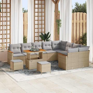 vidaXL Tuin Sofa Set 12 st 9-Aantal zitplaatsen Beige Poly, Verzenden, Nieuw, Rotan, 2 zitplaatsen