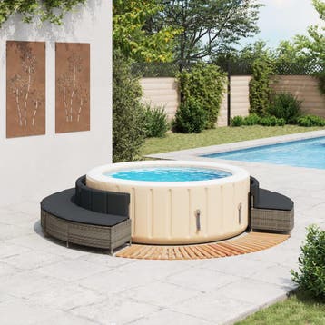 vidaXL Hottub-ombouw poly rattan massief acaciahout grijs, Verzenden, Nieuw