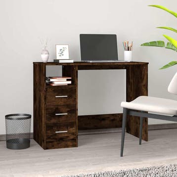 vidaXL Bureau met lades 102x50x76 cm bewerkt hout gerookt, Verzenden, Nieuw