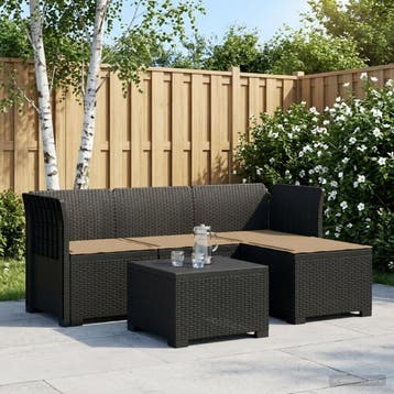 vidaXL 4-Persoons Tuinbank met Kussens Rieten Look PP, Verzenden, Nieuw