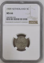Koningin Wilhelmina 5 cent 1909 MS66 NGC gecertificeerd, Verzenden, Koningin Wilhelmina, 5 cent, Losse munt