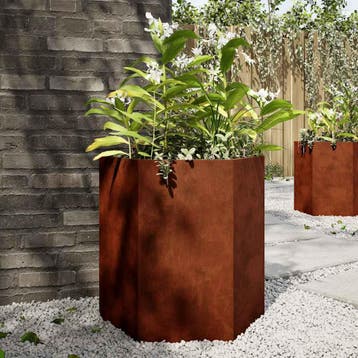 vidaXL Plantenbakken 2 st zeshoek 46x40x45 cm weervast staal, Verzenden, Nieuw, Metaal
