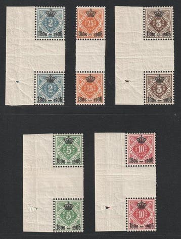 Württemberg 1906 - WÜRTTEMBERG 107-11 ** Kroontje, Gestempeld