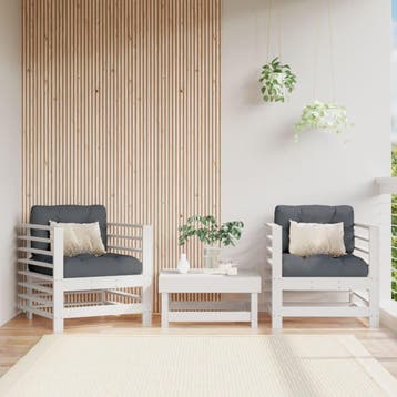 vidaXL Tuinstoelen met kussens 2 st massief grenenhout wit, Verzenden, Nieuw, Tuinset