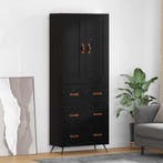 vidaXL Highboard met lade Zwart Eiken 69,5 x 34 x 180 cm, Verzenden, Nieuw, 50 tot 100 cm, Minder dan 100 cm