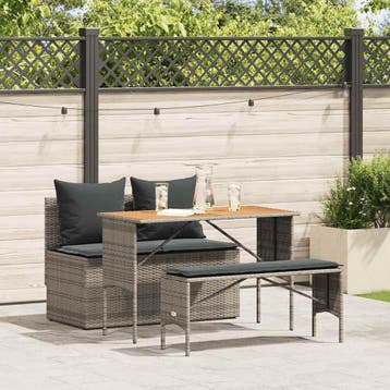 vidaXL 3-delige tuinset met kussens, grijs polyrotan, Verzenden, Nieuw, 4 zitplaatsen, Tuinset