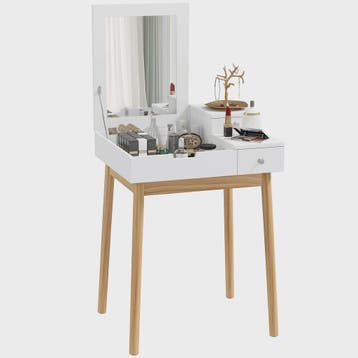 HOMCOM Kaptafel met Spiegel en 2 Lades - Modern Wit Design v, Verzenden, Nieuw