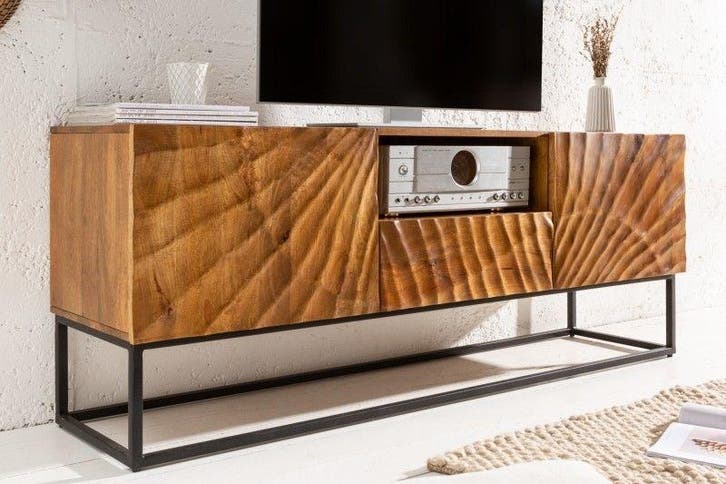 Massief TV-lowboard SCORPION 160cm mangohout met, Huis en Inrichting, Kasten | Televisiemeubels, Ophalen of Verzenden