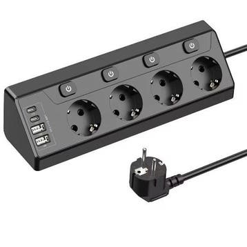 Hoek Stekkerdoos met USB-A en USB-C en 2 m Kabel, Verzenden, Nieuw