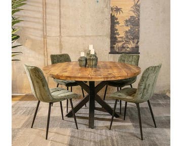 Combideal Lucille: ronde eettafel Mangohout 120 cm met 4, Ophalen of Verzenden, Nieuw