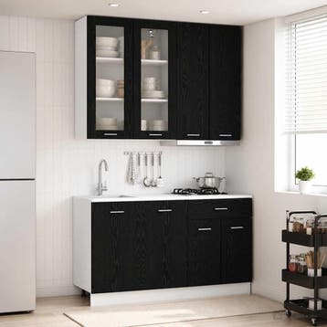 vidaXL Keukenblok LYON 4 st Zwart eiken Bewerkt hout, Verzenden, Nieuw, Zwart