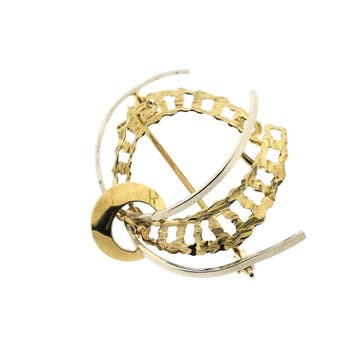 Vintage bicolor gouden fantasiebroche, Sieraden, Tassen en Uiterlijk, Broches, Ophalen of Verzenden, Gebruikt, Goud, Goud