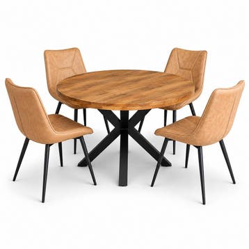 Lars Deal 115cm mango + 4x Houston light brown, Huis en Inrichting, Stoelen, Ophalen of Verzenden, Nieuw