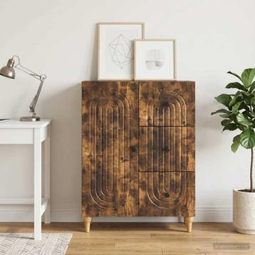 vidaXL Dressoir met lade Gerookt eiken 66 x 34,5 x 90 cm, Verzenden, Nieuw, Overige houtsoorten, Minder dan 50 cm