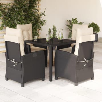 vidaXL 5-delige Tuinset met kussens poly rattan zwart, Verzenden, Nieuw, 4 zitplaatsen, Tuinset