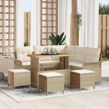 vidaXL Tuin Sofa Set 9 st 8-Aantal zitplaatsen Beige en, Verzenden, Nieuw, Rotan, Meer dan 8 zitplaatsen
