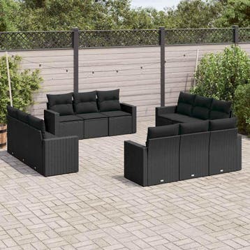 vidaXL 12-delige Loungeset met kussens poly rattan zwart, Verzenden, Nieuw, Loungeset