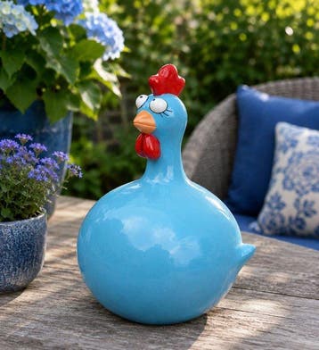 Beeld, funny blue balloon chicken - 40 cm - polyresin