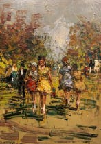 Italiaanse school (XX) - Fanciulle al passeggio, Antiek en Kunst, Kunst | Schilderijen | Klassiek