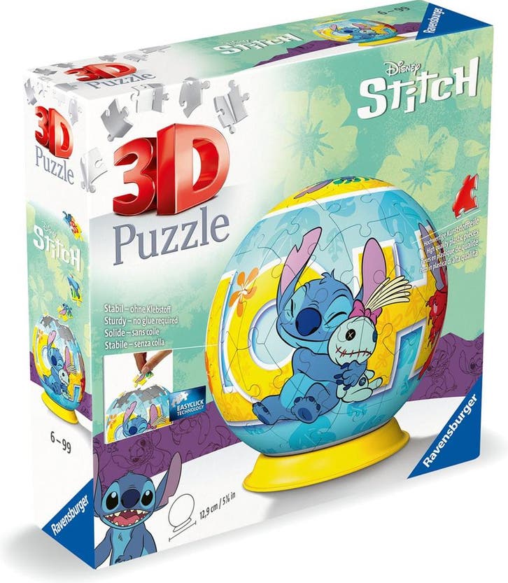Disney Stitch 3D Puzzelbal (73 stukjes) | Ravensburger -, Hobby en Vrije tijd, Denksport en Puzzels, Nieuw, Verzenden