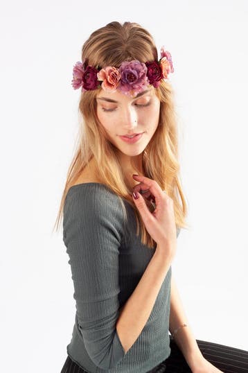 KIMU® Handgemaakte Bloemenkrans Haar Vintage Paars Rood Roze, Ophalen of Verzenden, Nieuw, Carnaval, Accessoires
