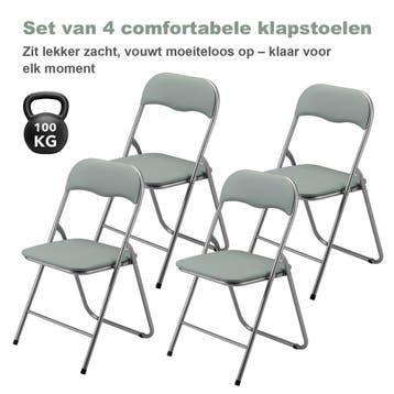 BARDI 4 Stuks Klapstoelen met Kussentjes 100KG - GROEN, Huis en Inrichting, Stoelen, Kunststof, Overige kleuren, Nieuw, Klapstoel met PVC Zitvlak en Rugleuning met Kussen