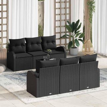vidaXL Tuin Sofa Set 7 st 6-Aantal zitplaatsen Zwart poly, Verzenden, Nieuw, Rotan, 7 zitplaatsen